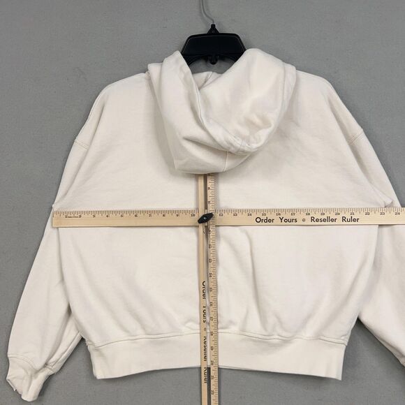 American Eagle Hoodie Womens 2XS White Pullover Fleece Kangaroo Pocket Spell Out - Picture 12 of 15